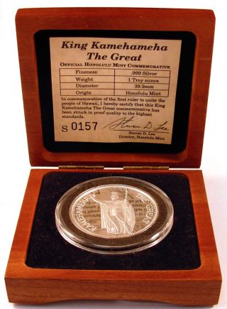 Honolulu King Kamehameha The Great 1 Oz Fine Silver Commemorative W/case photo