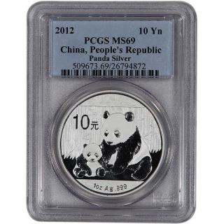 2012 China Silver Panda (1 Oz) 10 Yuan - Pcgs Ms69 photo