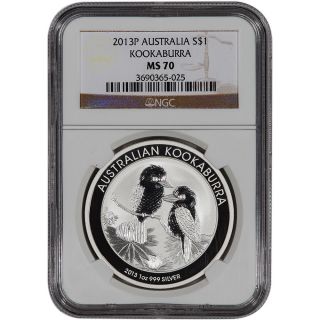 2013 - P Australia Silver Kookaburra (1 Oz) $1 - Ngc Ms70 photo