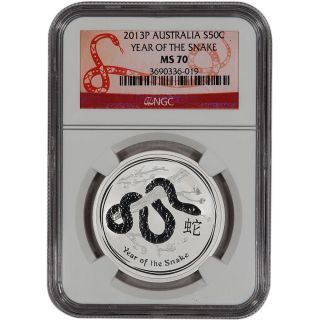 2013 Australia Silver Lunar ' Year Of The Snake ' (1/2 Oz) 50c - Ngc Ms70 photo