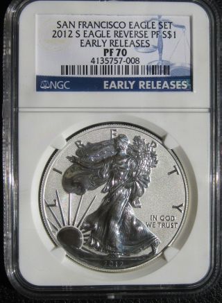 2012 S Silver Eagle Graded Ngc Pf70 Reverse Pf Early Release 7008 photo
