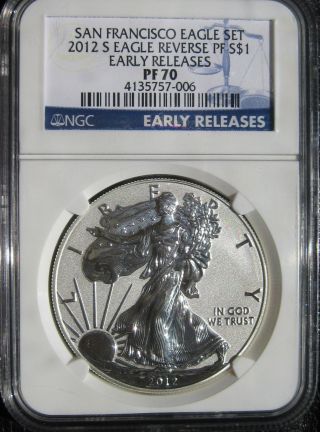 2012 S Silver Eagle Graded Ngc Pf70 Reverse Pf Early Release 7006 photo