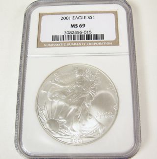 2001 American Eagle One Dollar Ngc Fine Silver Ms 69 Brown Label Frosty 1 Coin photo