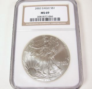 2002 P American Eagle One Dollar Ngc Ms 69 Brown Label Frosty Fine Silver 1 Coin photo