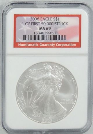 2006 American Silver Eagle.  1 Of First 50,  000 Struck.  Graded Ms69 By Ngc photo