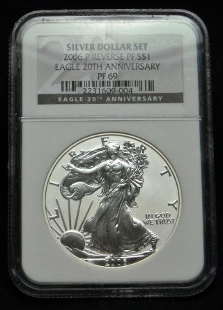 2006 P Reverse Proof Silver Eagle 20th Anniv Ngc Pf 69 Certified 2231609 - 004 photo
