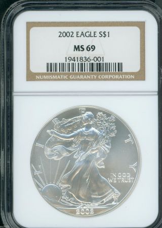 2002 American Silver Eagle Ase S$1 Ngc Ms69 Ms - 69 Pq+ photo
