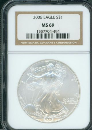 2006 American Silver Eagle Ase S$1 Ngc Ms69 Ms - 69 Pq+ photo