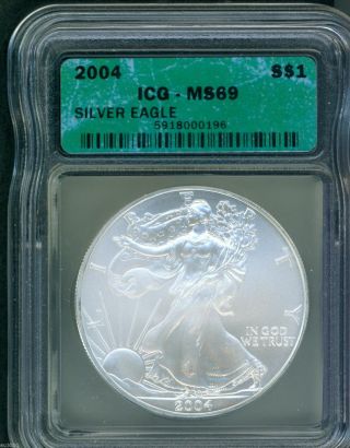 2004 American Silver Eagle Ase S$1 Icg Ms69 Ms - 69 photo