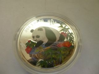 1999 China 10 Yuan 1 Oz.  999 Silver Panda Multicolor Colorized Colored Rare photo
