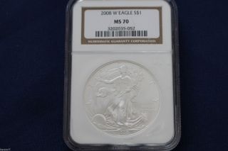 2008 - W American Silver Eagle Gem Perfect Ngc Ms70 One Troy Ounce E2234 photo