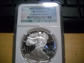 1986 S Proof Silver Eagle Ngc Pf - 68 Ultra Cameo First Year Of Issue Green Label photo