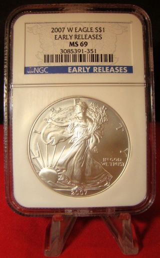 2007 $1.  W Silver Eagle Ngc Ms69 Early Releases Blue Label 1oz Coin 3085391 - 351 photo