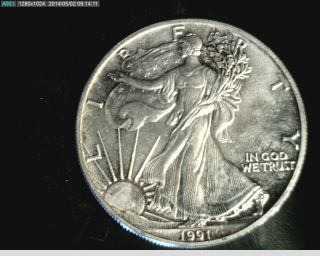 1991 American Eagle Silver Dollar,  1 Oz Silver (x - 2166) photo