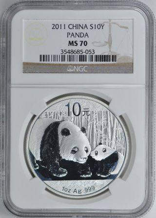 China 2011 S10y Silver Panda Ngc Graded Ms - 70 - Perfect Coin photo