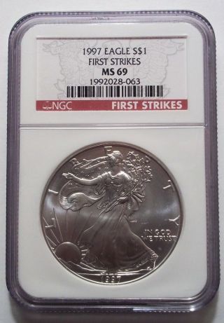 1997 Silver Eagle Dollar $1 Ngc Ms69 First Strikes Rare photo
