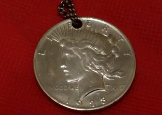 1923 Peace Dollar $1 Charm Necklace 26.  2 Grams 90% Or.  900 Silver Scrap Bullion photo