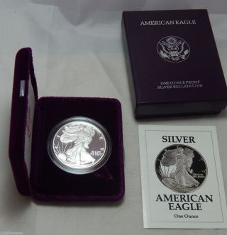 1991 - S Proof American Silver Eagle Dollar Bullion Coin W/ Case,  Box & photo