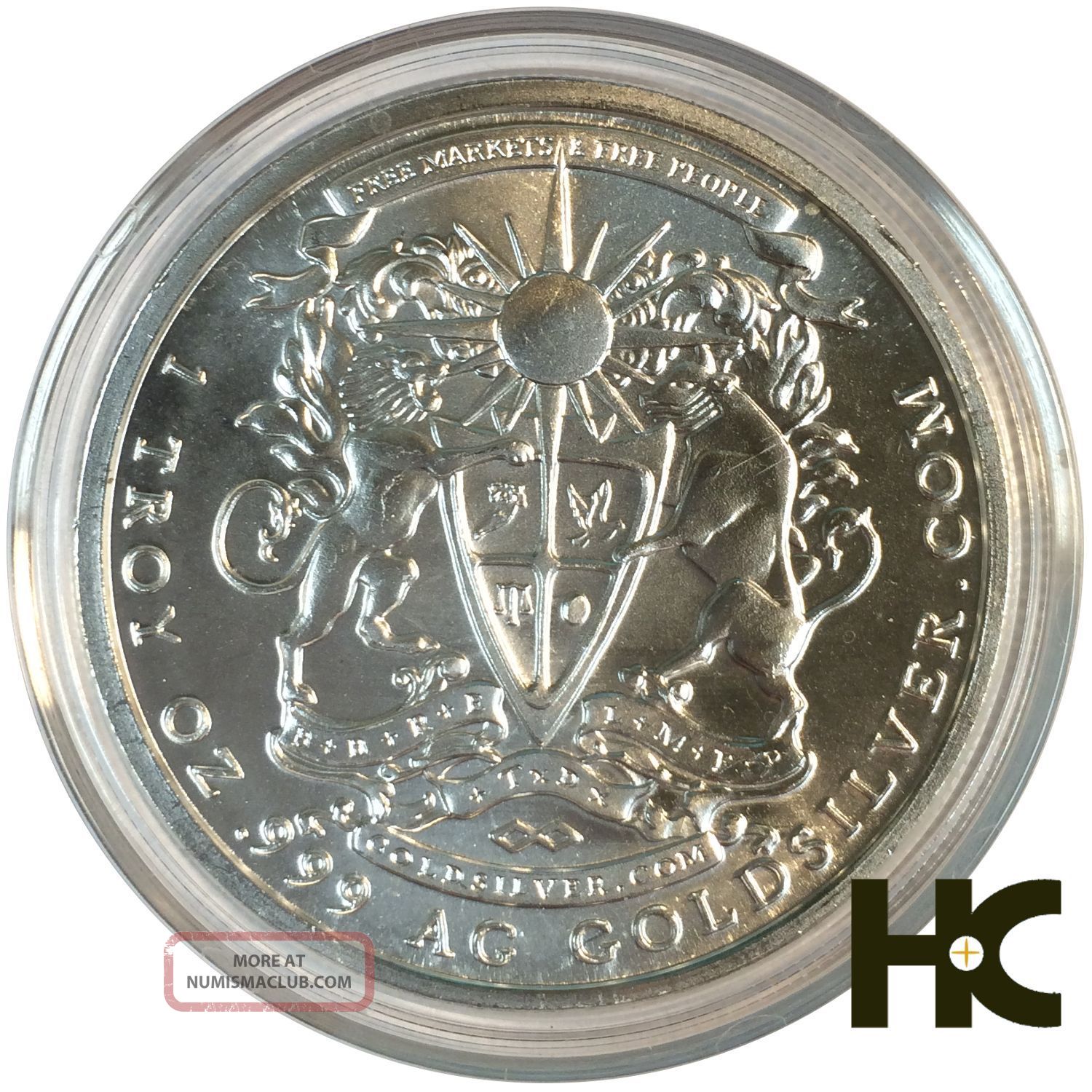 Encapsulated 1 Oz Silver Pegasus Medallion. . 999 Fine Silver Round.