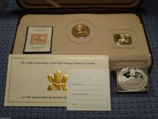 2001 Canada 3 Cent 24k Gold Plated Silver Coin&stamp Set+1 Troy Ounce Silver Bar photo