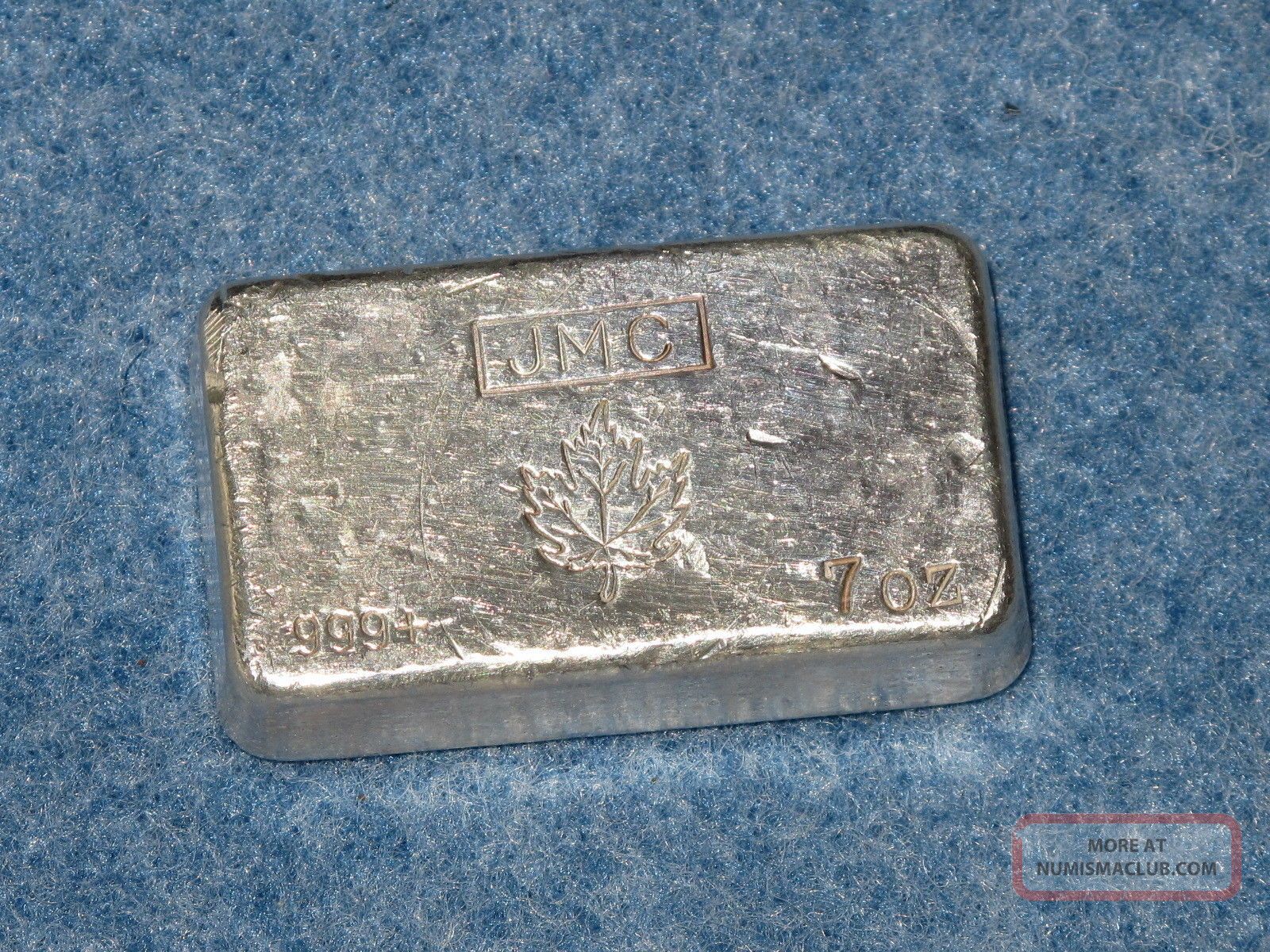 Johnson Matthey Canada Maple Leaf 999 Silver 7 Oz Bar Old Poured Type B6965