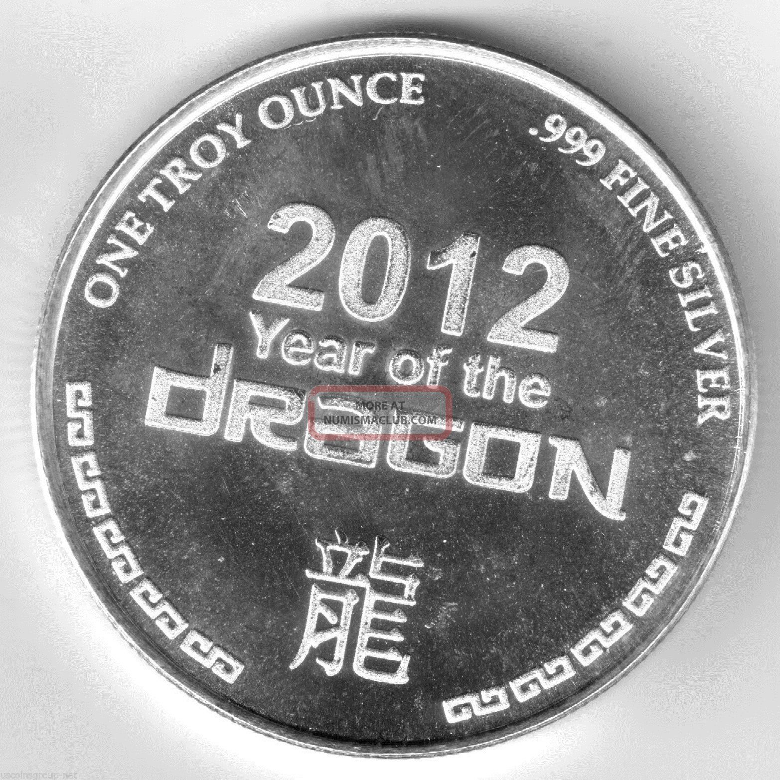 2012 1 Oz Silver Year Of The Dragon Round - Proof Like (. 999 Pure Silver)