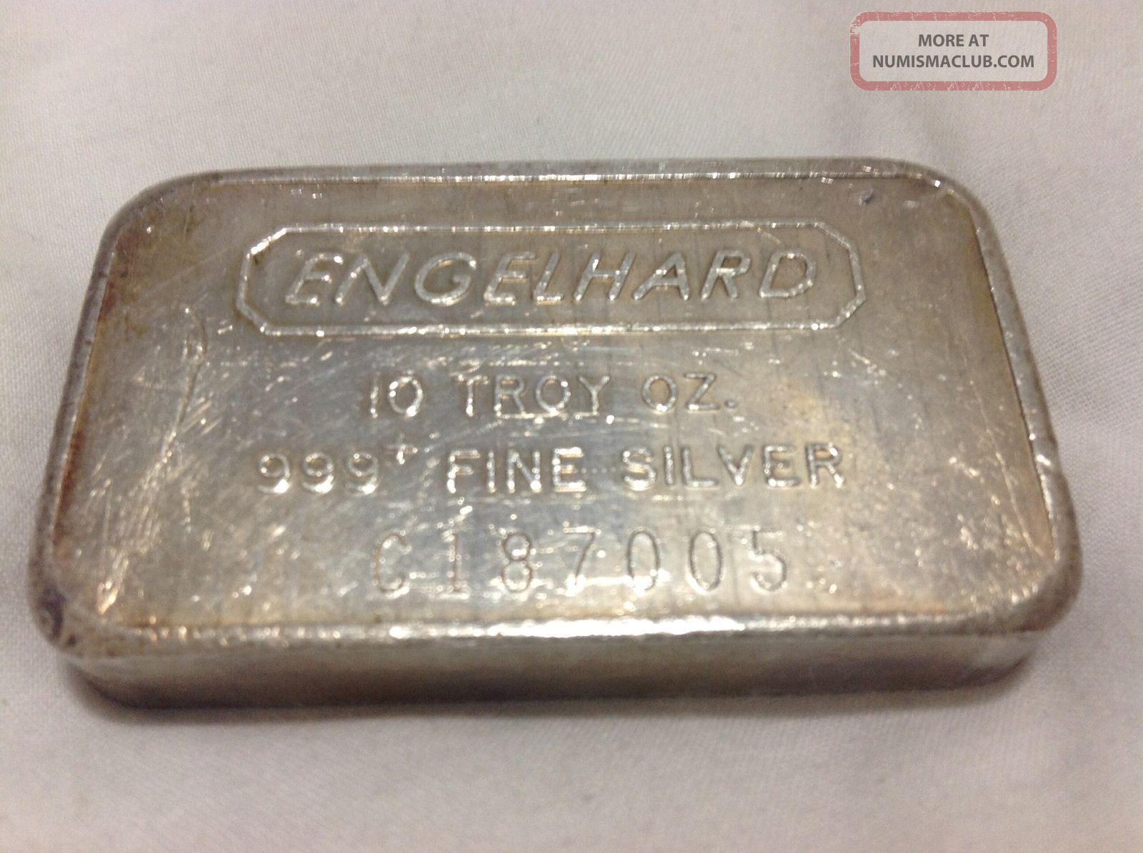 Ten Troy Oz. Engelhard. 999 Fine Silver Bar 10 Oz Bullion Bar. Serial