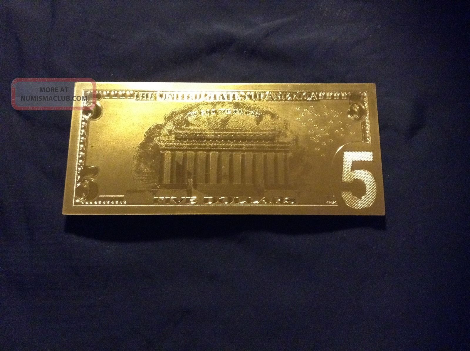 24k 99. 9 Pure Gold $5 Dollar Bill.