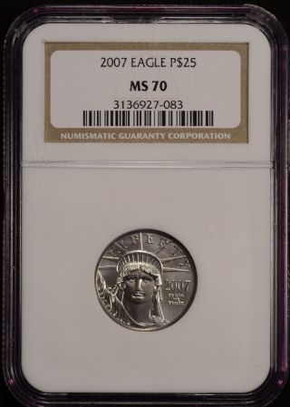 2007 P$25 Platinum American Eagle Statue Of Liberty 1/4 Oz Ngc Ms70 photo