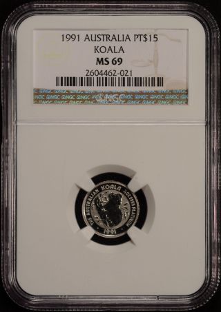 1991 P$15 Australia Platinum 15 Dollars Koala Bullion Ngc Ms69 photo