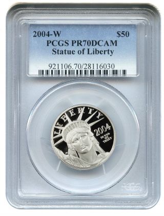 2004 - W Platinum Eagle $50 Pcgs Proof 70 Dcam Statue Liberty 1/2 Oz photo