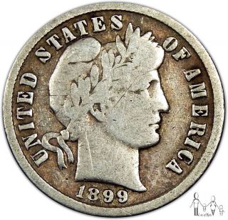 1899 (p) Very Good Vg Barber Silver Dime 10c Us Coin A24 photo
