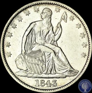 1843 P Stunner Silver Seated Liberty Half Dollar 540 photo