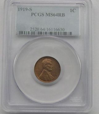 1919 - S Pcgs Ms - 64 Red & Brown Lincoln Cent photo