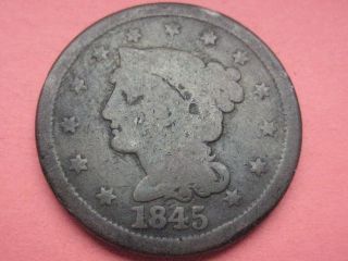 1845 Braided Hair Large Cent Penny - Good Details photo