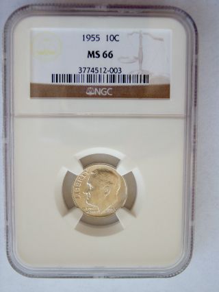 Ngc 1955 Silver Roosevelt Dime Ms66 Price Guide$25 State White Gem Usa Bu photo