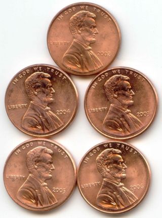 Usa 2002 2003 2004 2005 2006 American 1 Cent Penny 1c Pennies Exact photo