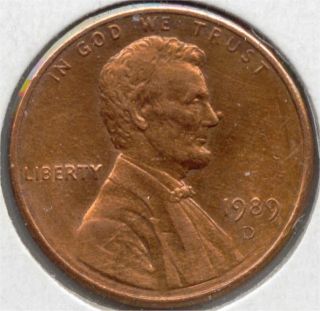 Usa 1989 D American 1 Cent Coin Lincoln Memorial Penny 1989d Exact photo