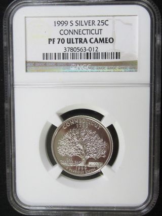 1999 S Silver Proof Connecticut State Quarter - Ngc Pf 70 Ultra Cameo (012) photo