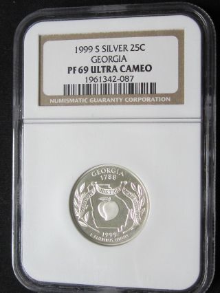 1999 S Silver Proof Georgia State Quarter - Ngc Pf 69 Ultra Cameo (087) photo