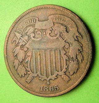 U.  S.  Two Cent Piece Dated 1865 In. photo