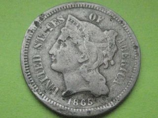 1865 Three 3 Cent Nickel - Civil War Type Coin photo