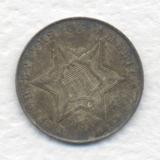 U.  S.  Three Cent Silver 1862 Grade Toned Unc.  W/ Surfaces Estate photo