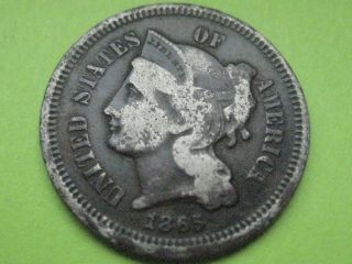 1865 Three 3 Cent Nickel - Civil War Type Coin - Vg/fine photo