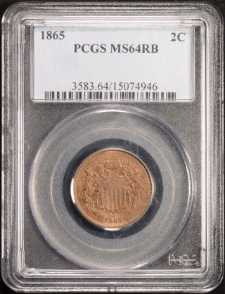 1865 2c Two Cents Pcgs Ms64rb Civil War Date Coin photo