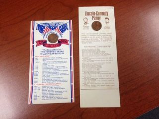 1975 Lincoln - Kennedy Penny & Bicentennial Usa Penny On Collector ' S Card photo