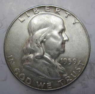 1959 Silver Ben Franklin Half Dollar Coin Fifty Cents (412j) photo