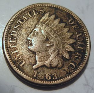 1863 Indian Head Cent Coin One Penny (322b) photo