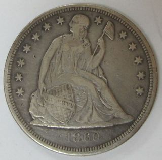 1860 - O Us Seated Liberty Silver Dollar With photo