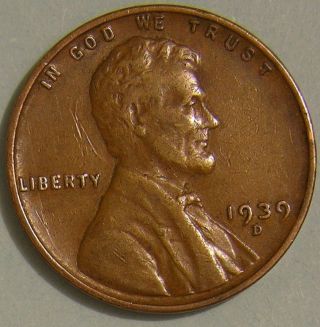 1939 D Lincoln Wheat Penny,  Less Than 16 Million Made,  Aj 140 photo